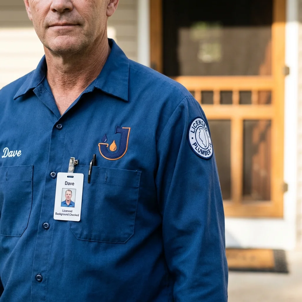Licensed plumber showing ID badge in Stoughton, MA