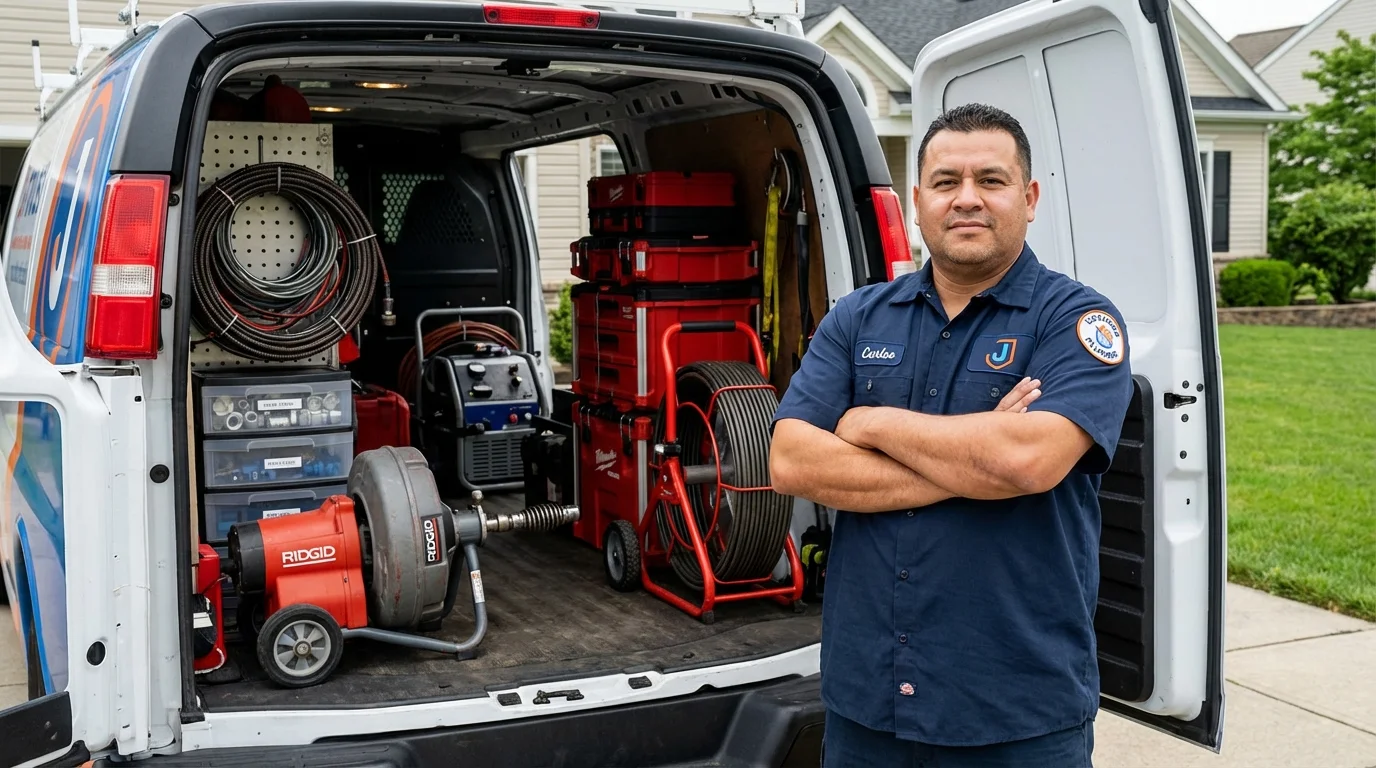 Professional drain cleaning equipment and Johns Plumbing LLC plumber in Stoughton