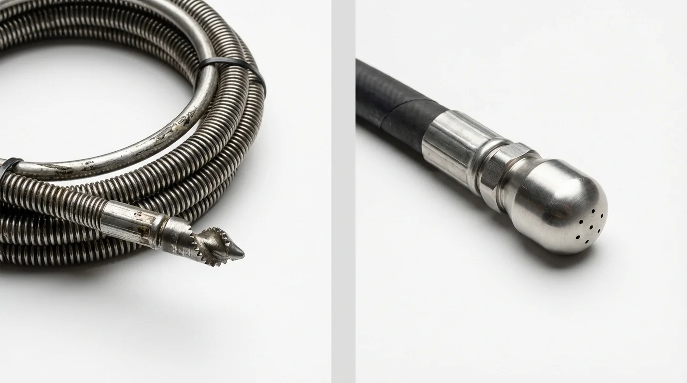 Drain snake cable and hydro jetting nozzle used for drain cleaning in Stoughton, MA