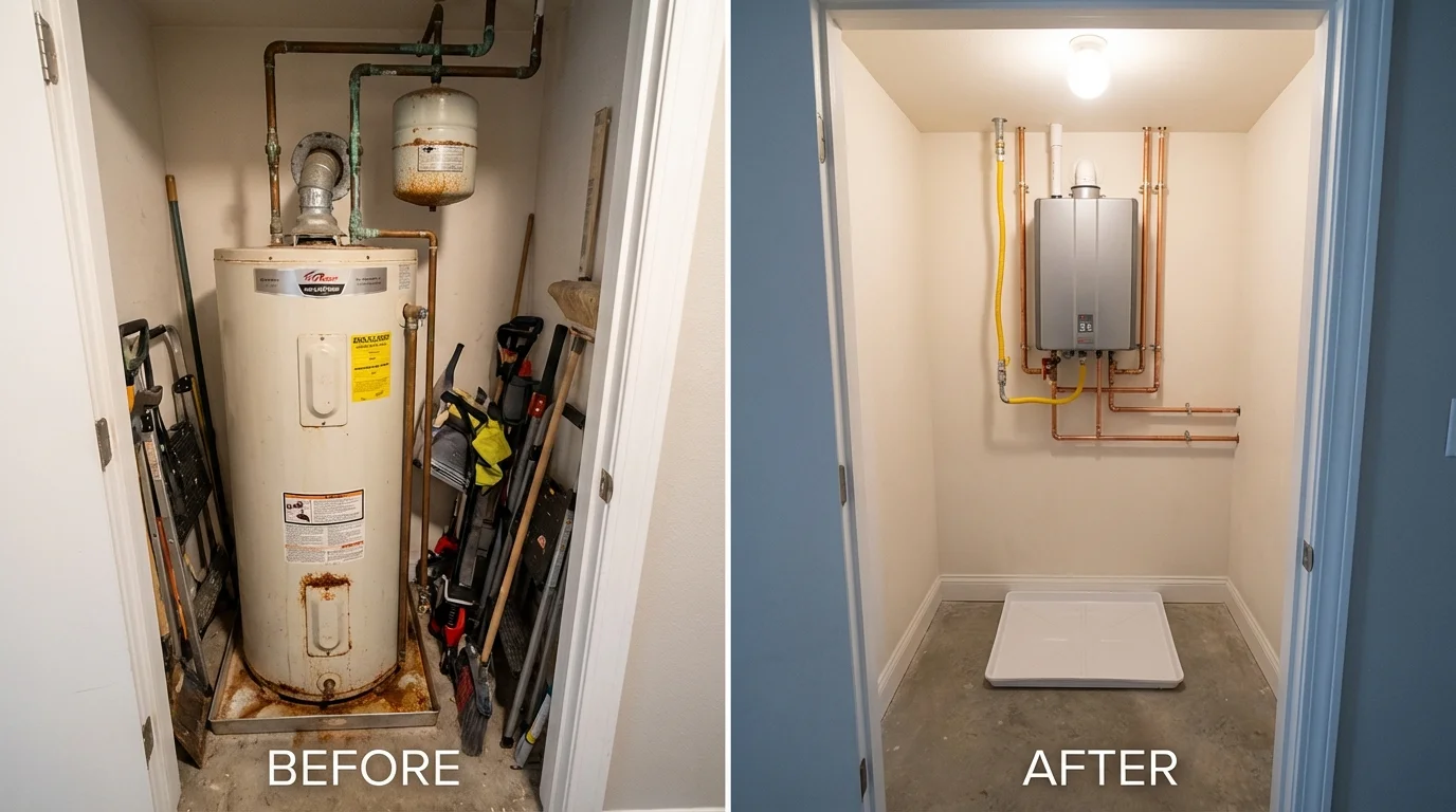 Tank water heater versus wall-mounted tankless unit comparison for Stoughton, MA homeowners
